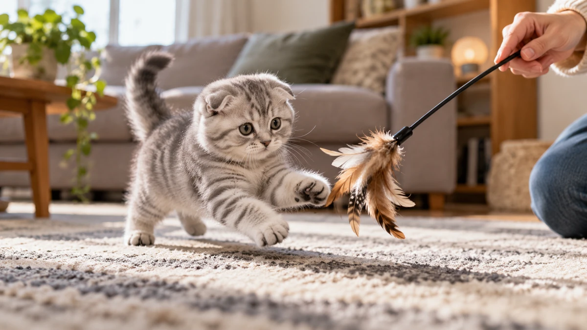 Scottish Fold yavru kedi — oyun ve eğitim
