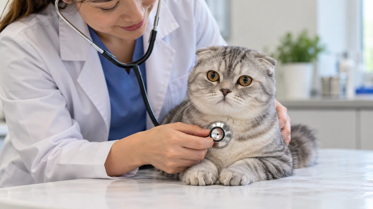 Scottish Fold kedi — veteriner kontrolü